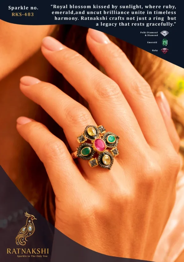 Ratnakshi Ring Victorian Multi-color Ring in Silver.