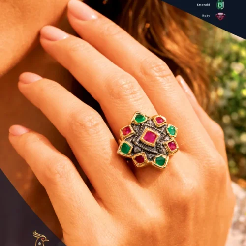 Ratnakshi Ring Star Themed Ring In Silver Multi-color Ring