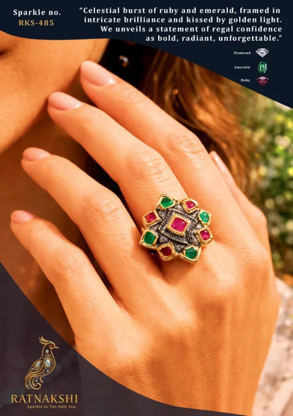 Ratnakshi Ring Star Themed Ring In Silver Multi-color Ring