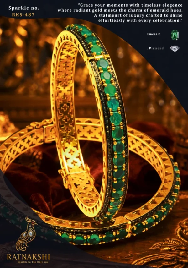 Ratnakshi Bangle Emerald Bangle in Silver Victorian Emerald Bangle