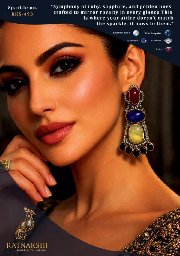 Ratnakshi Earrings Chandbaali in Silver Muti-color Earrings in Silver Traditional Earrings Polki Earrings Silver Earrings Hanging Earrings