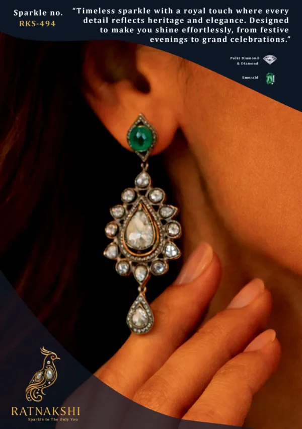 Ratnakshi Earrings Silver Earrings Hanging Earrings Victorian Earrings Polki Diamond Earrings Emerald Earrings