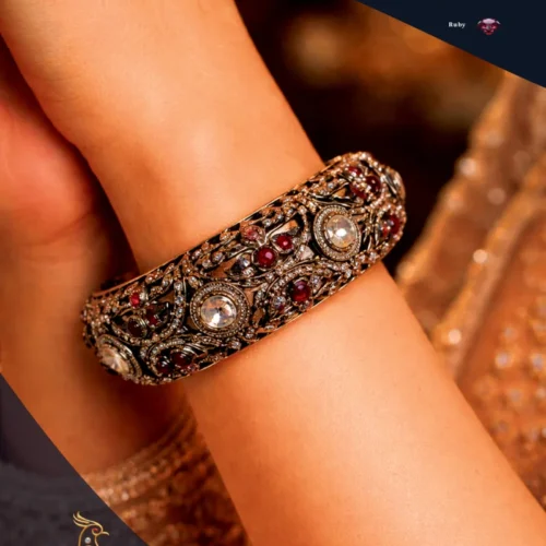 Ratnakshi Bangle, Ruby & Diamond Bangle in Silver