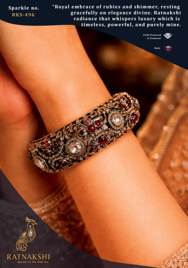 Ratnakshi Bangle, Ruby & Diamond Bangle in Silver