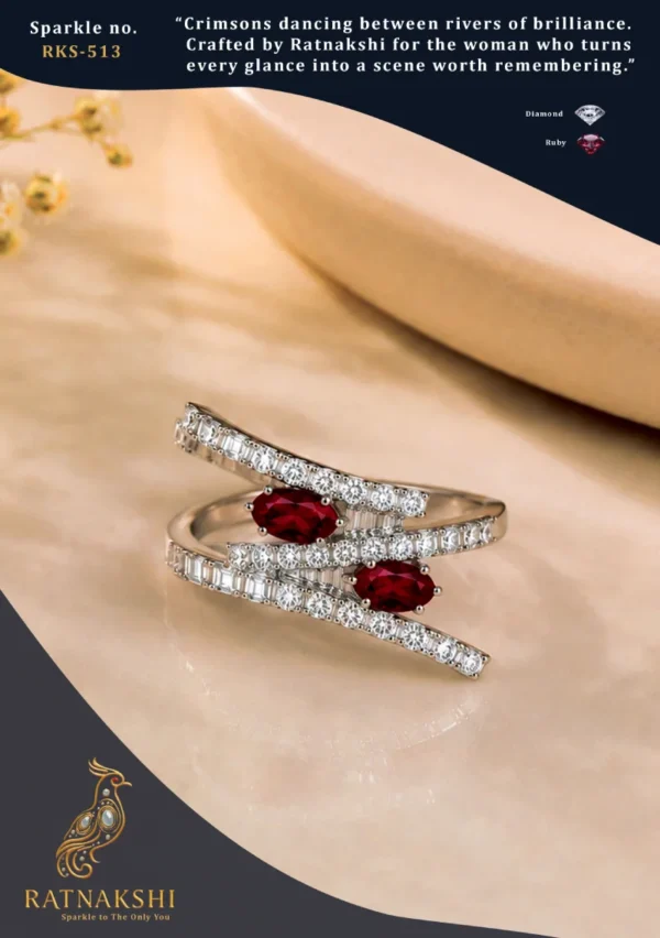 RKS-513 Ratnakshi Ring Dual Ruby Ring in Silver.