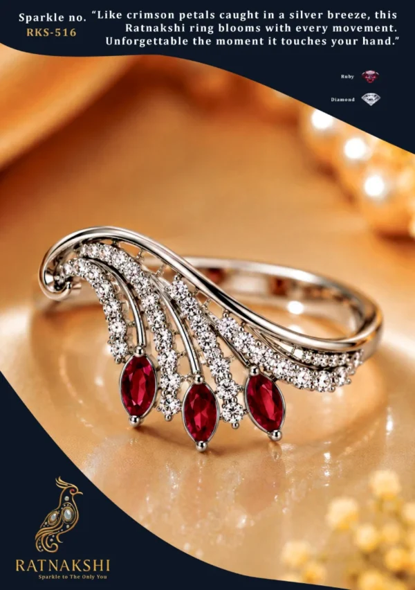 Ratnakshi Ring Ruby Ring in Silver Fine Silvery Ring