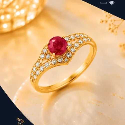 Ratnakshi Ring Ruby & Diamond Ring in Silver. Fine Silver Jewelry