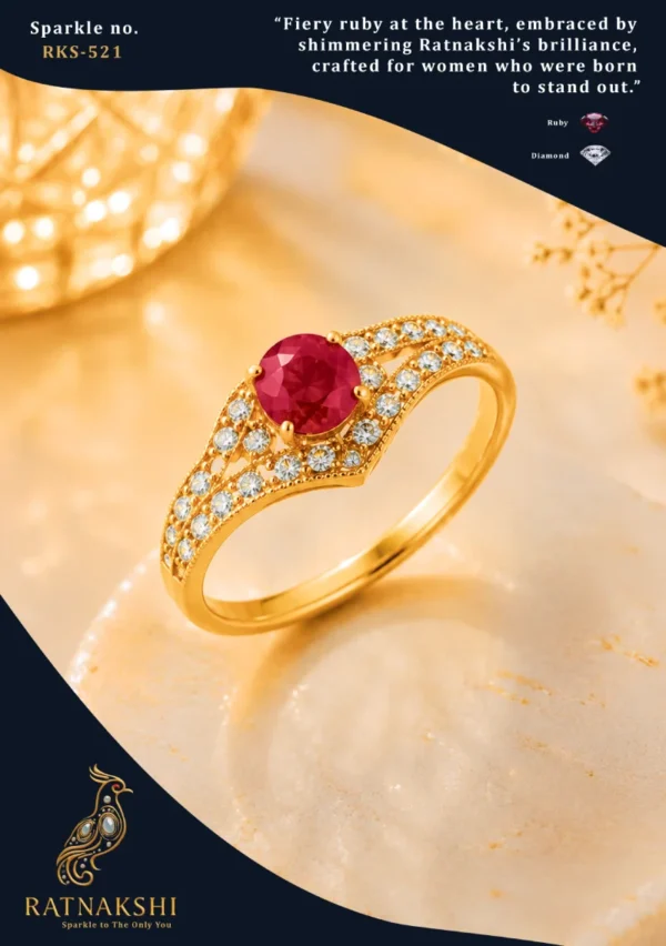 Ratnakshi Ring Ruby & Diamond Ring in Silver. Fine Silver Jewelry