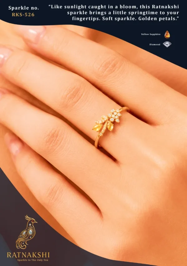 Ratnakshi Ring Yellow Sapphire & Diamond Ring in Silver Minimalistic Ring Fine Silver Jewelry