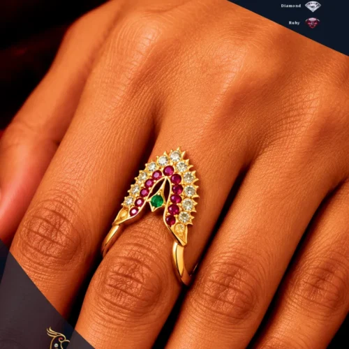 Ratnakshi Ring Temple Jewelry Ring Ruby, Diamond 7 Emerald Ring