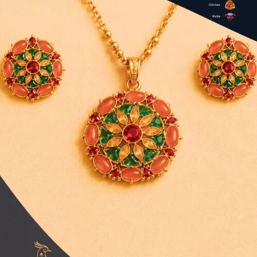 Ratnakshi Pendant Set Pendant set in Silver Multi-color Pendant Set Fine Silver Pendant Sets