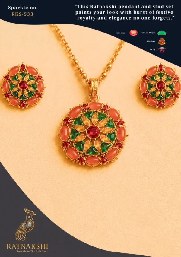 Ratnakshi Pendant Set Pendant set in Silver Multi-color Pendant Set Fine Silver Pendant Sets