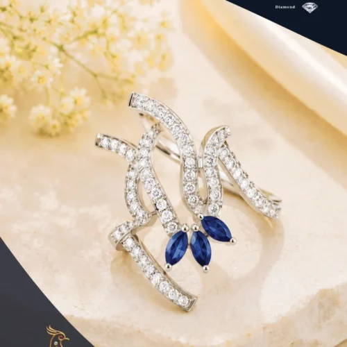 Ratnakshi Ring Blue Sapphire & Diamonds Ring in Silver Blue Sapphire Ring Fine Silver Jewelry