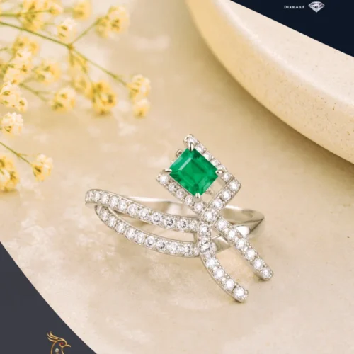Ratnakshi Ring Emerald & Diamond Silver Ring Fine Silver Jewelry