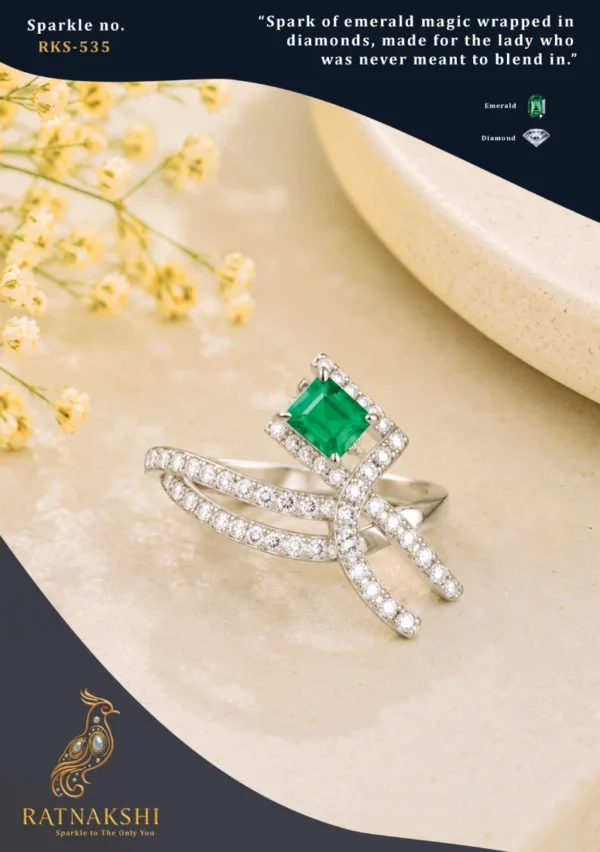 Ratnakshi Ring Emerald & Diamond Silver Ring Fine Silver Jewelry