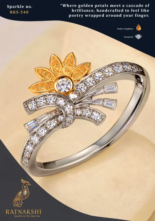 Ratnakshi Ring Yellow Sapphire & Diamond Ring in Silver Fine Silver Jewelry
