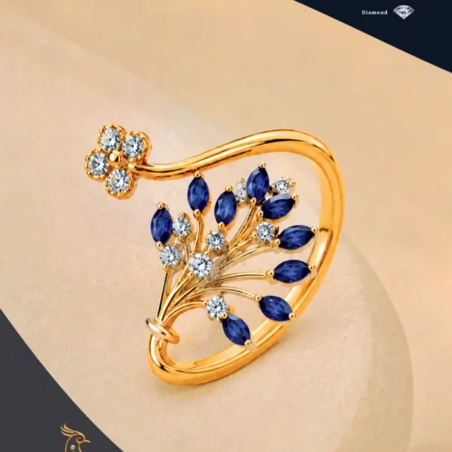 Ratnakshi Ring Blue Sapphire 7 Diamond Ring in Silver Fine Silver Jewelry