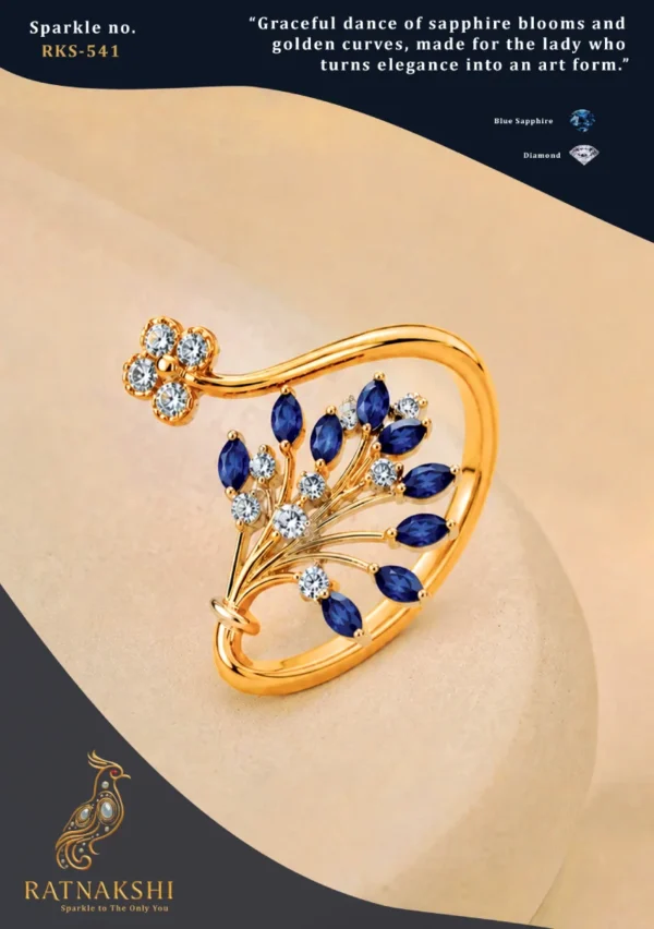 Ratnakshi Ring Blue Sapphire 7 Diamond Ring in Silver Fine Silver Jewelry