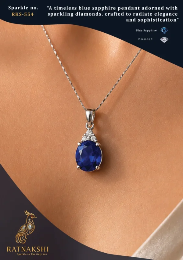 Ratnakshi Pendant Blue Sapphire Pendant Single Stone Pendant Silver Pendant