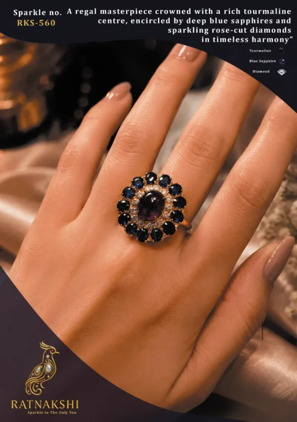 Ratnakshi Ring Victorian Ring in Silver Blue Sapphire Ring Tourmaline Ring in Silver Fine Silver Jewelry