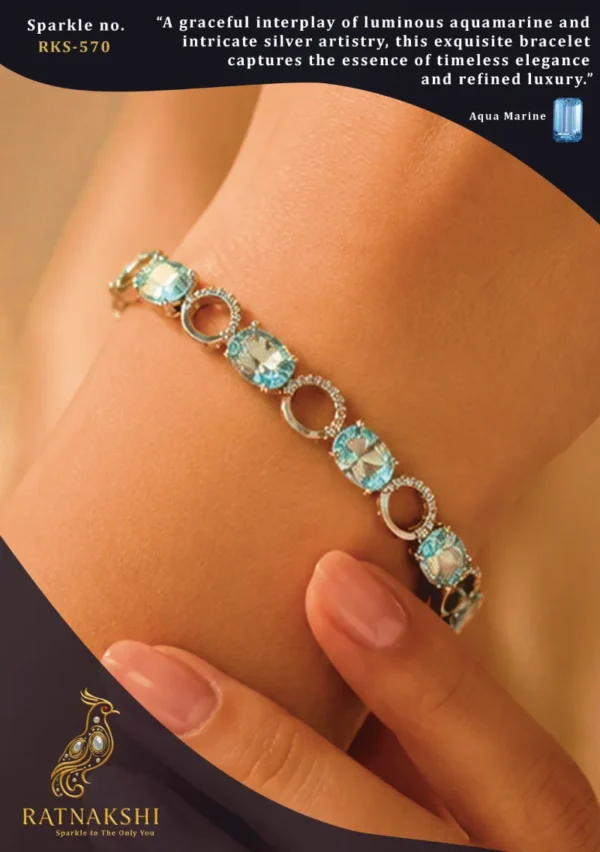Ratnakshi Bracelet Silver Bracelet Aquamarine Bracelet Casual Silver Bracelet