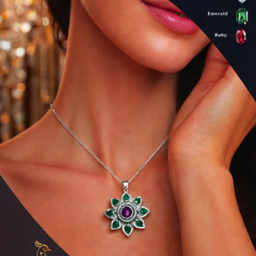 Ratnakshi Pendant Floral Pendant in Silver Fine Silver Jewelry