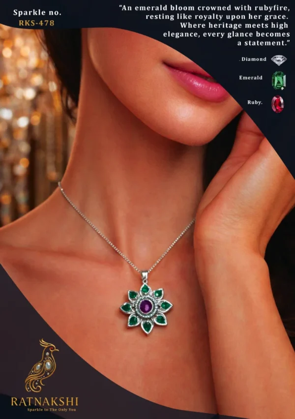 Ratnakshi Pendant Floral Pendant in Silver Fine Silver Jewelry