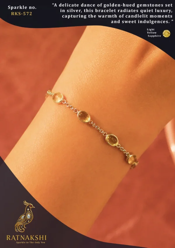 RKS-572 Ratnakshi Bracelet Sapphire Bracelet Light Yellow Sapphire Bracelet Minimalistic Bracelet Yellow Saphire Bracelet in Silver Fine Silver Jewelry