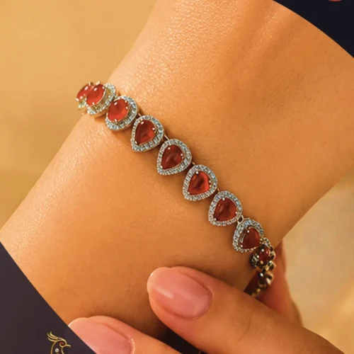 Ratnakshi Bracelet Silver Bracelet Caroline Bracelet Diamond Bracelet Fine Silver Jewelry Red Stone Bracelet
