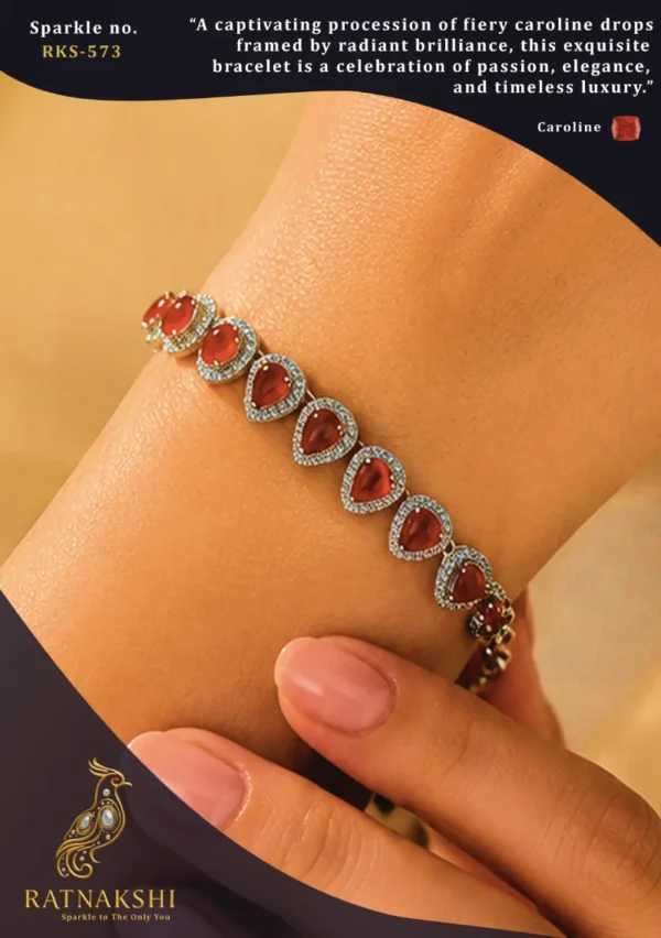 Ratnakshi Bracelet Silver Bracelet Caroline Bracelet Diamond Bracelet Fine Silver Jewelry Red Stone Bracelet
