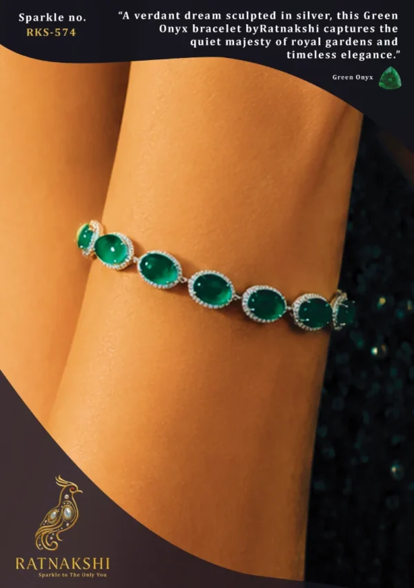 Ratnakshi Bracelet Silver Bracelet Green Onyx Bracelet Diamond Bracelet Fine Silver Jewelry