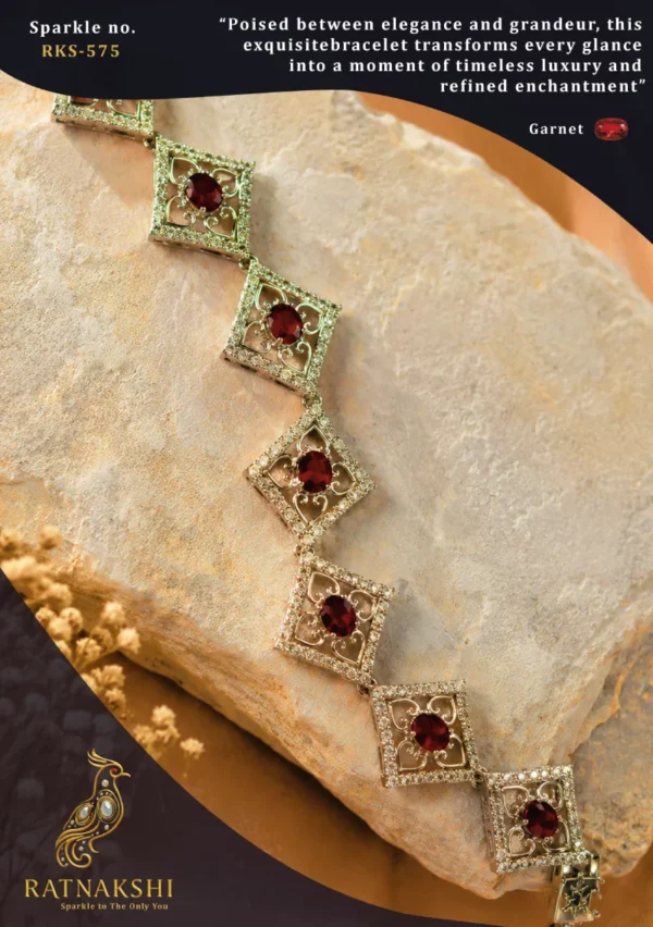 Ratnakshi Bracelet Silver Bracelet Garnet Bracelet Diamond Bracelet Fine Silver Jewelry