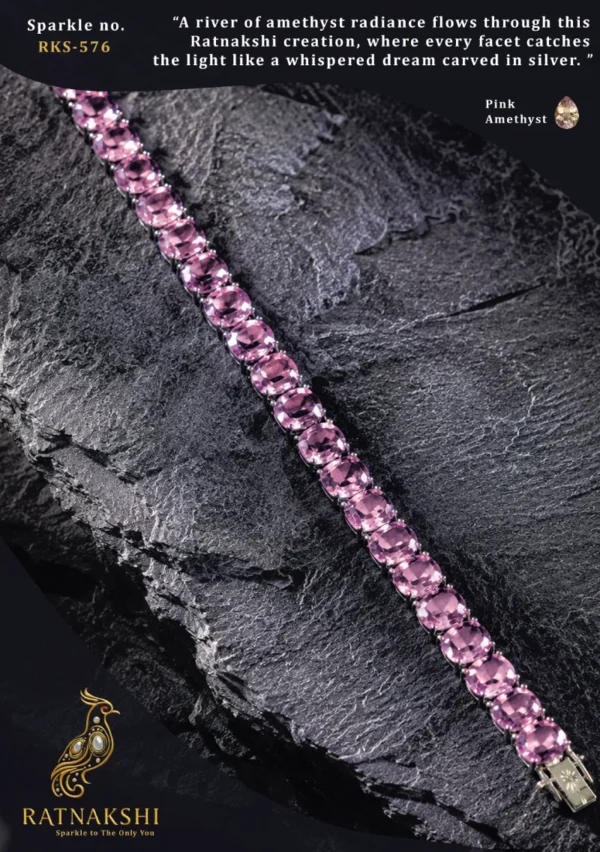 Ratnakshi Bracelet Silver Bracelet Pink Amethyst Bracelet Tennis Bracelet Gemstone Bracelet