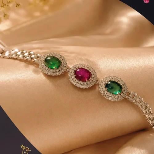 Ratnakshi Bracelet Silver Bracelet Multi-Tourmaline Bracelet Multi-Color Bracelet Minimalistic Bracelet Casual Bracelet Fine Silver Jewelry