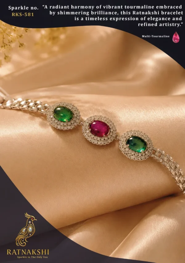 Ratnakshi Bracelet Silver Bracelet Multi-Tourmaline Bracelet Multi-Color Bracelet Minimalistic Bracelet Casual Bracelet Fine Silver Jewelry