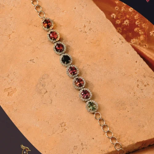 Ratnakshi Bracelet Silver Bracelet Multi-Tourmaline Bracelet Multi-color Bracelet Minimalistic Bracelet