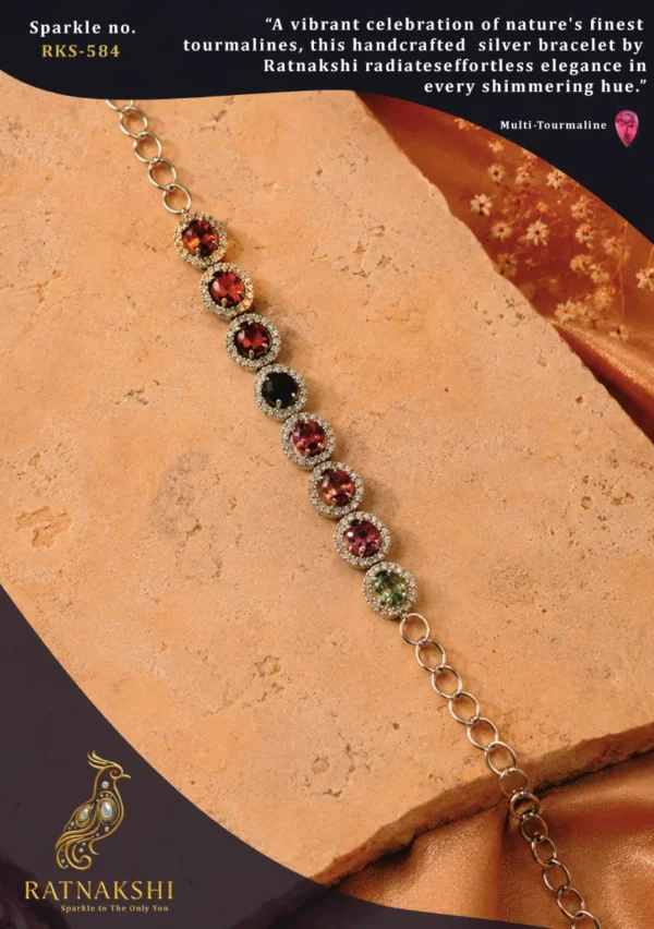 Ratnakshi Bracelet Silver Bracelet Multi-Tourmaline Bracelet Multi-color Bracelet Minimalistic Bracelet