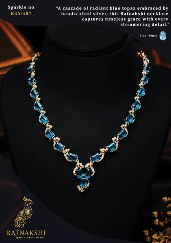 Ratnakshi Necklace Blue Topaz Necklace Silver Necklace Fine Silver Jewelry
