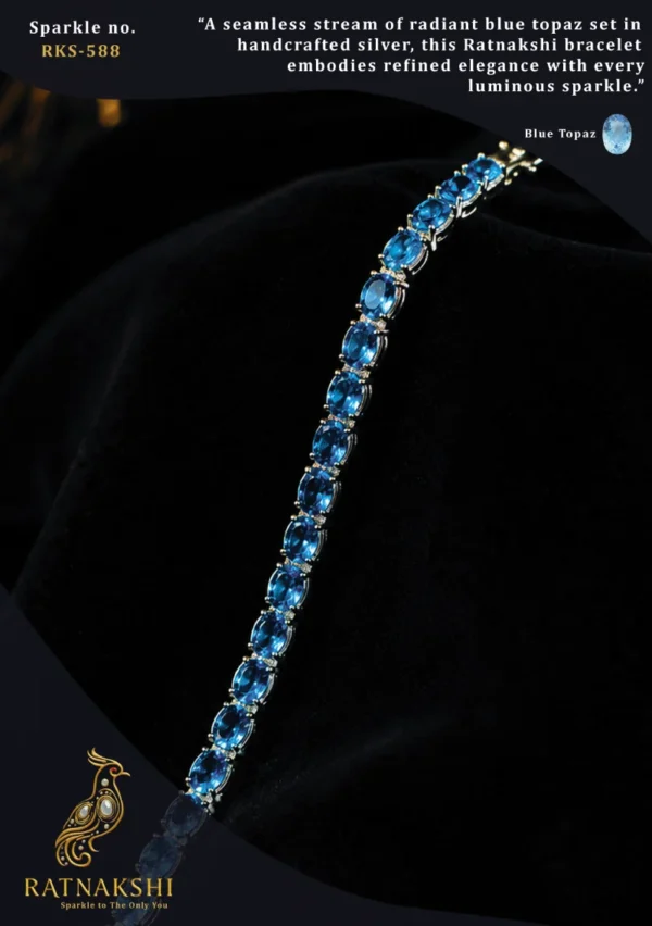 Ratnakshi Bracelet Silver Bracelet Blue Topaz Bracelet Tennis Bracelet Fine Silver Tennis Bracelet