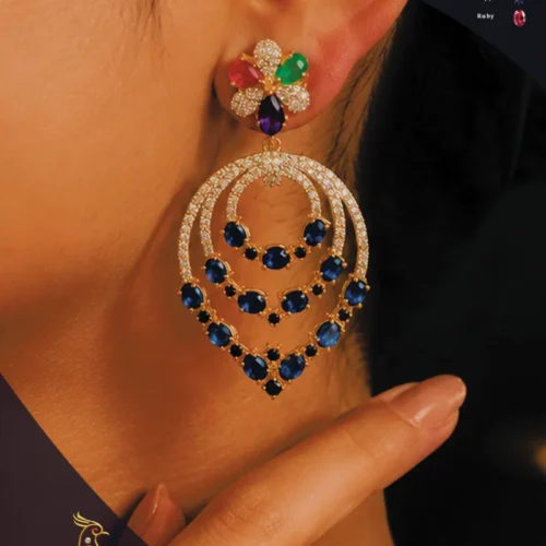 Ratnakshi Earrings Victorian earrings Silver Earrings Fine silver Jewelry Blus sapphire earrings Multi-color earrings