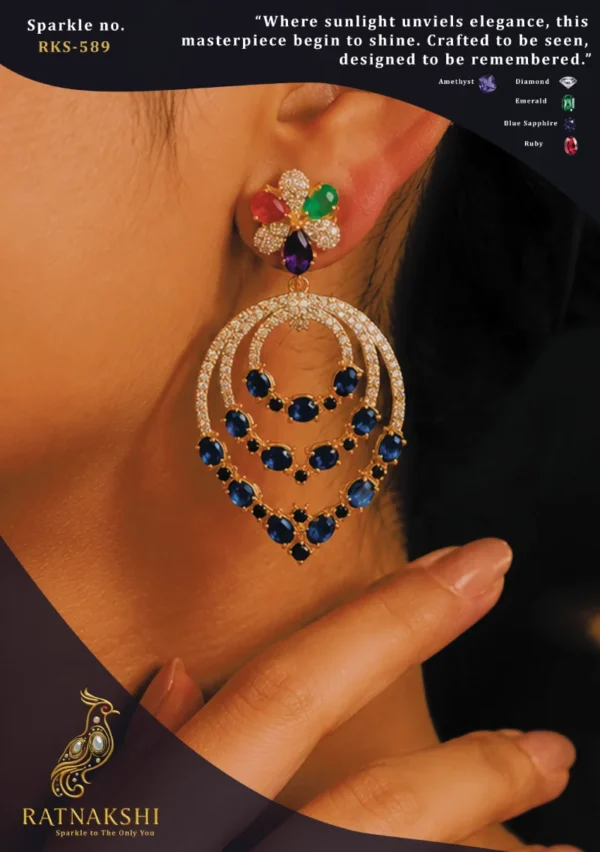 Ratnakshi Earrings Victorian earrings Silver Earrings Fine silver Jewelry Blus sapphire earrings Multi-color earrings