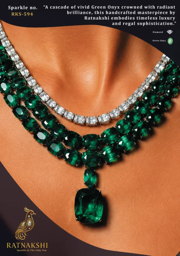 Ratnakshi Necklace Layered Necklace Green Onyx Necklace Diamond Necklace