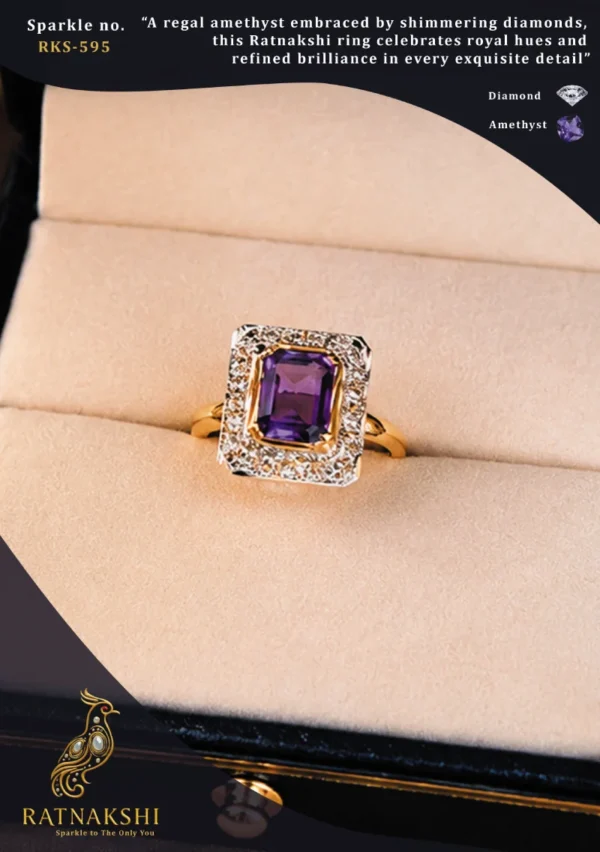 Ratnakshi Ring Amethyst Ring Diamond Ring Square shaped Ring Fine Silver Ring Fine Silver Jewelry