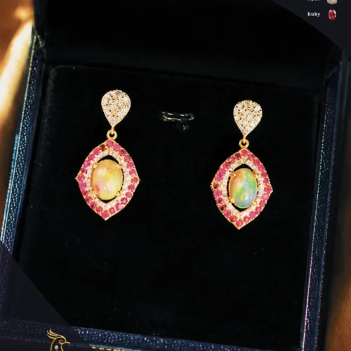 Ratnakshi Earrings Opal Earrings Ruby Earrings Silver Earrings Fine Silver Jewelry Diamond Earrings Multi-color Earrings Marquise Earrings