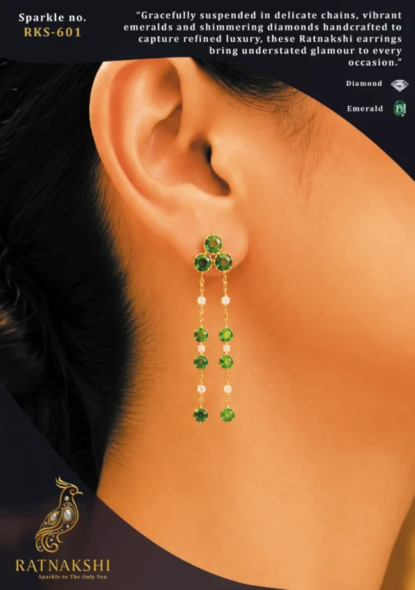Ratnakshi Earrings Hanging Earrings Emerald Earrings Diamond Earrings Fine Silver Jewellery Chain Earrings