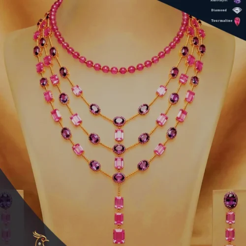Ratnakshi Fine Jewellery Layered Necklace Tourmaline Necklace Set Amethyst Necklace Set Modern Necklace Fine Gemstone Jewellery