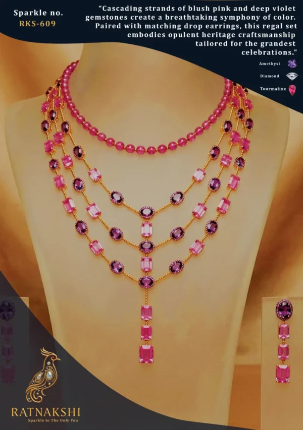 Ratnakshi Fine Jewellery Layered Necklace Tourmaline Necklace Set Amethyst Necklace Set Modern Necklace Fine Gemstone Jewellery