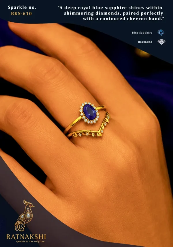 Ratnakshi Fine Jewelry Silver Ring Luxury Jewellery Blue Sapphire Ring Diamond Ring